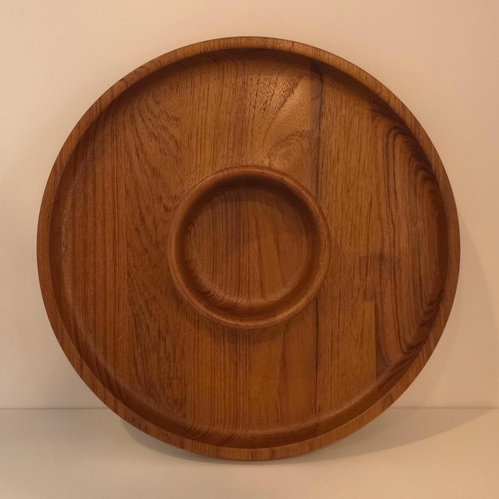 Danish Modern Teak Wood Tray with a central recessed circle